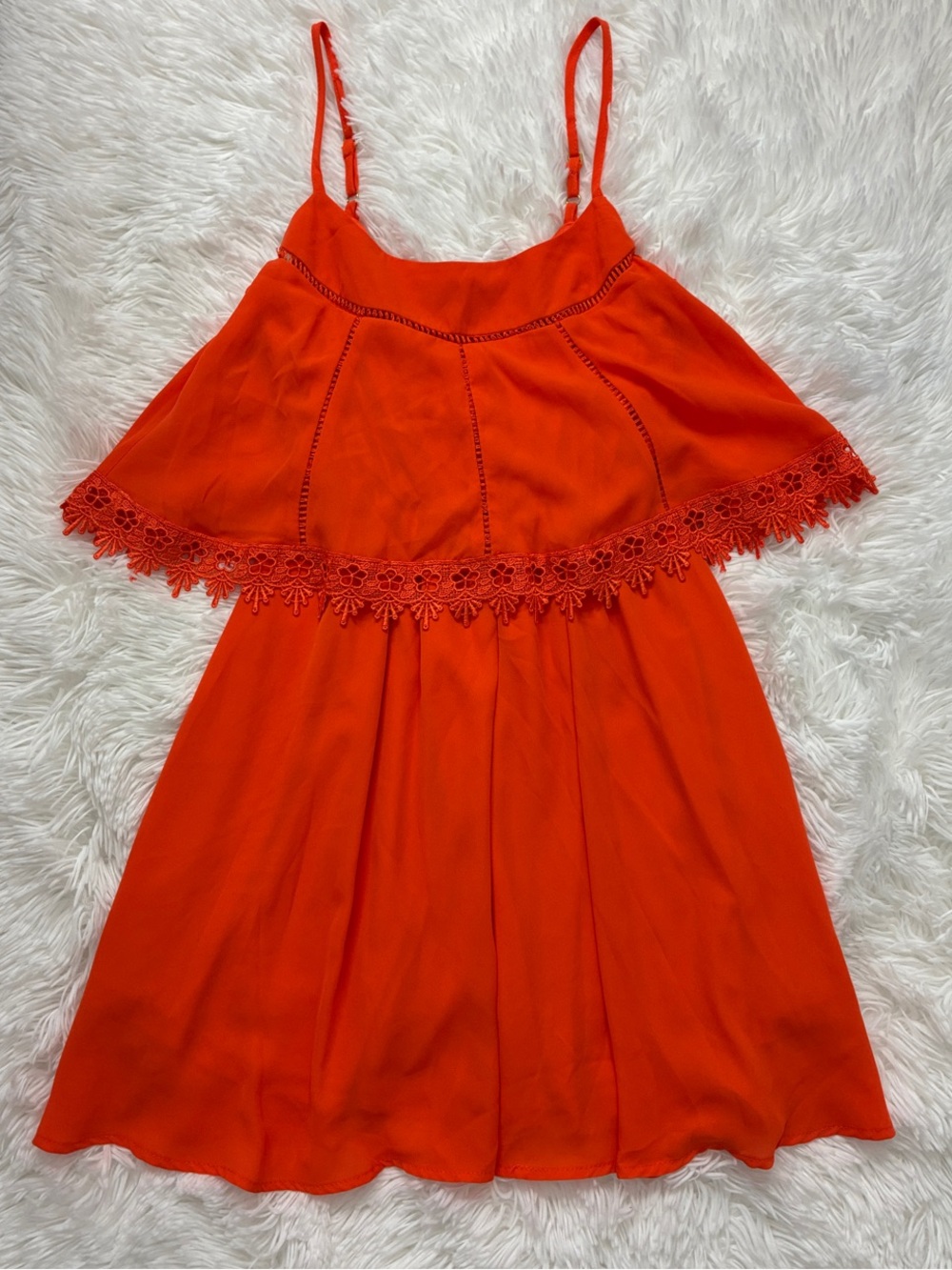 Gianni Bini Bright Orange Lace-Trim Mini Dress